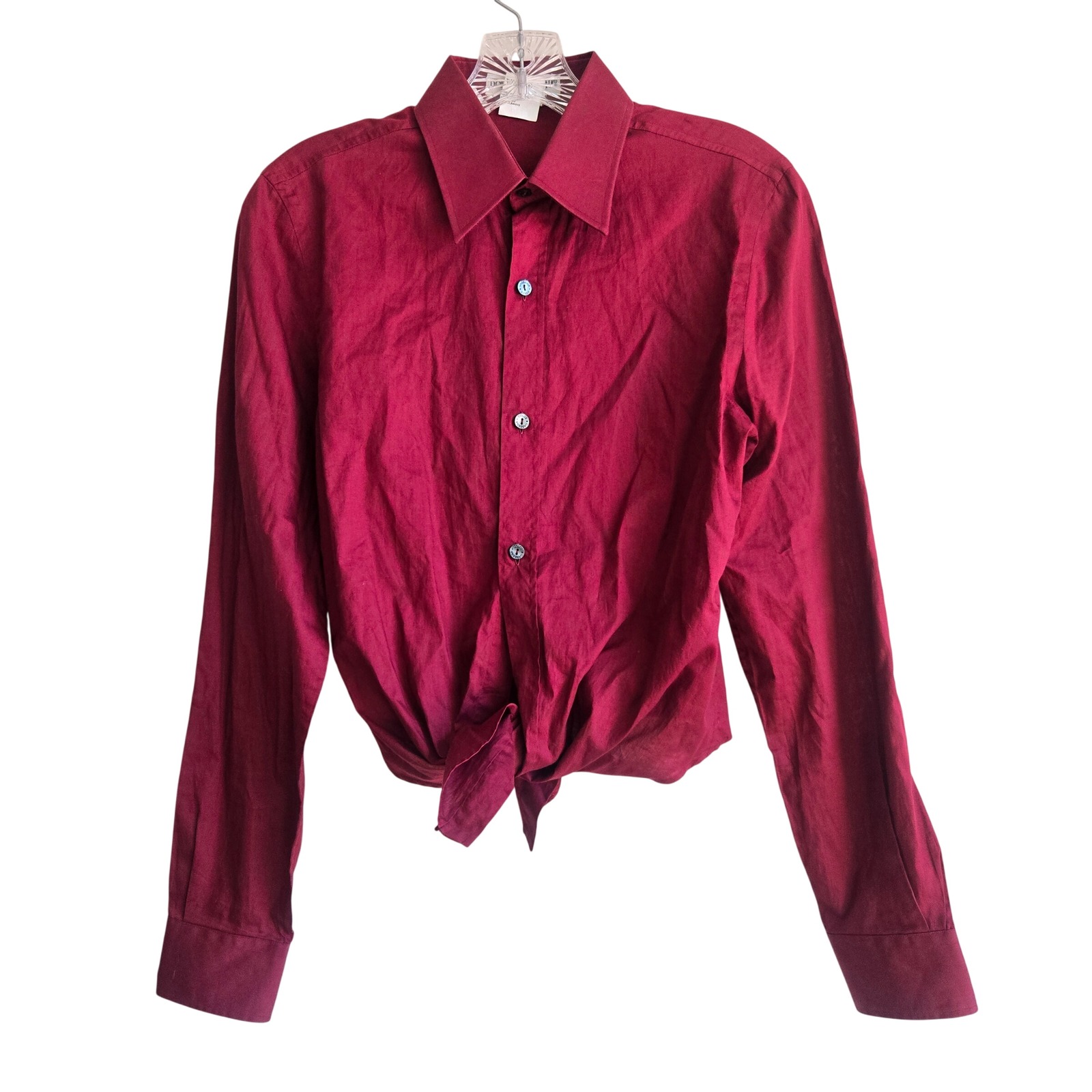 Dolce & Gabbana 38 Tie Front Shirt Womens Burgundy Red Excellent Italian Cotton